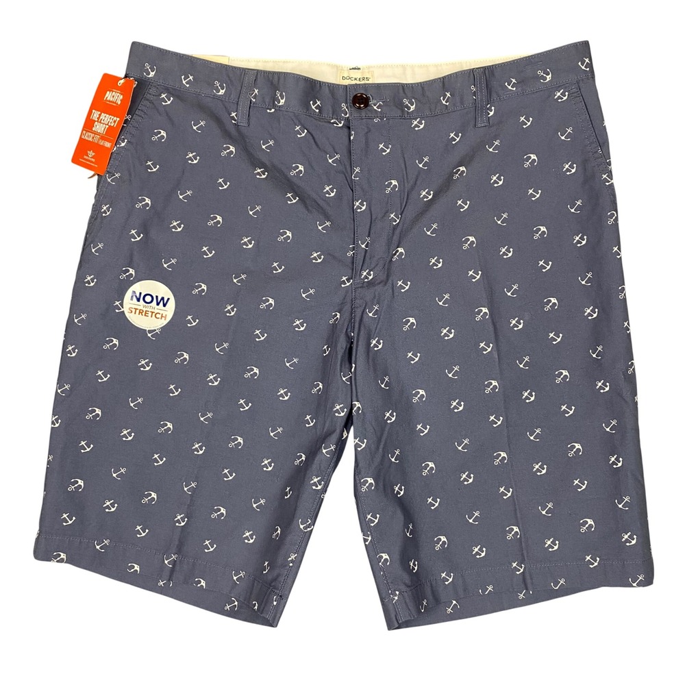 Dockers Perfect Short Pacific Anchor Print Classic Fit Shorts Mens 38 Gray NWT